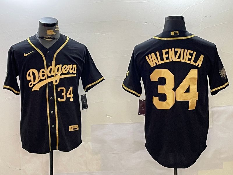 Men Los Angeles Dodgers #34 Valenzuela Black Gold Game 2024 Nike MLB Jersey style 10295